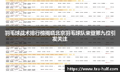 羽毛球战术排行榜揭晓北京羽毛球队荣登第九位引发关注